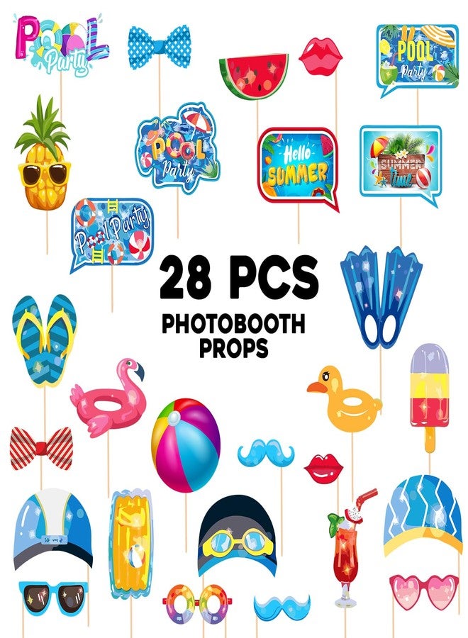 Zyozique PhotoBooth Props - Pool & Beach Party Favors for Baby Shower, Birthday, Hawaii Props Set of 28 - Image 2